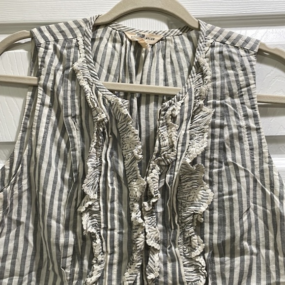 Rebecca Taylor Striped Ruffle Sleeveless Top 8 - Picture 4 of 8